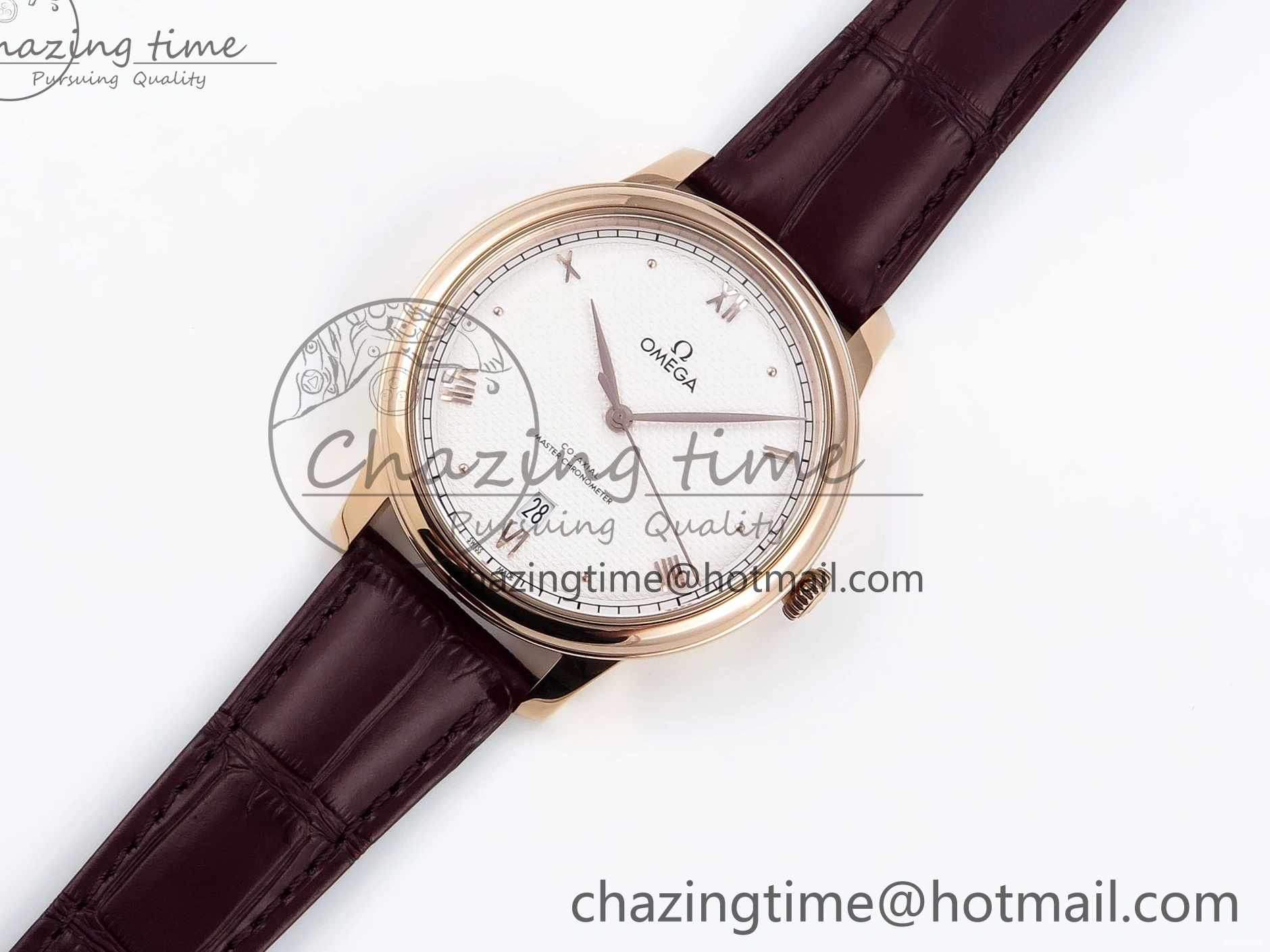 0219 Modern De Ville Date RG MKF 1:1 Best Edition White Textured Dial Roman Marker on Brown Leather Strap A 7752